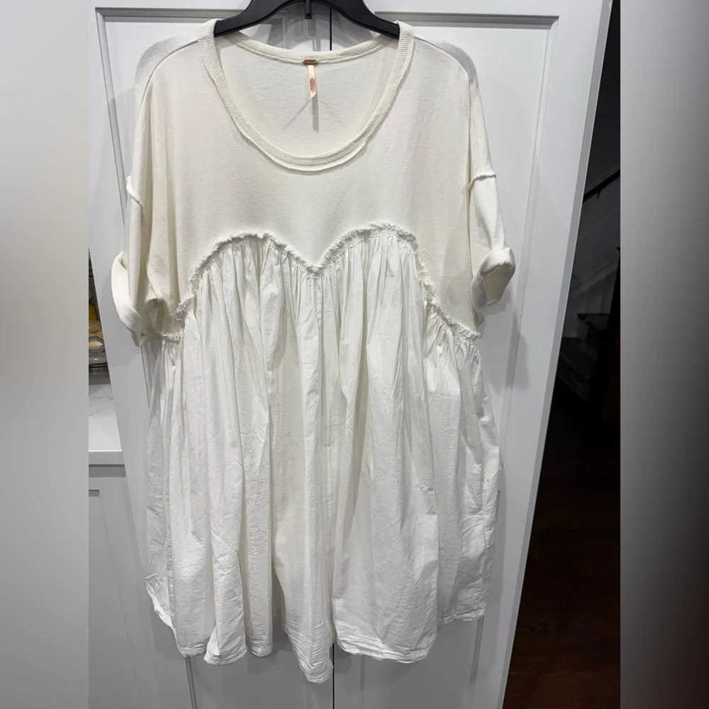Free People NEW Women's Catalina Mini Dress Ivory Cotton Ruffle Round Neck